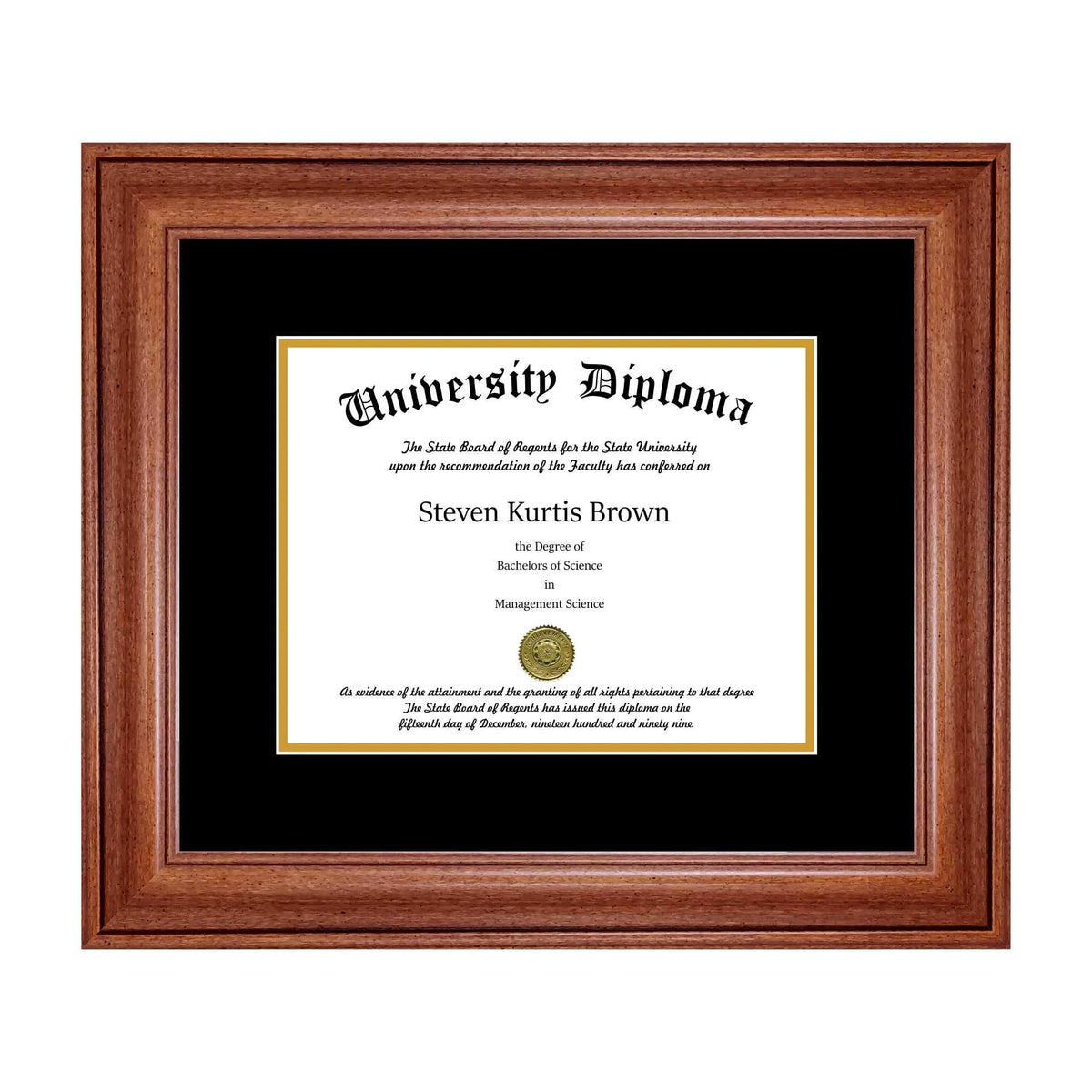 Single Diploma Frame with Double Matting for 15x22 x 12x22 Tall Diploma with Walnut 2x22 Frame Z40589