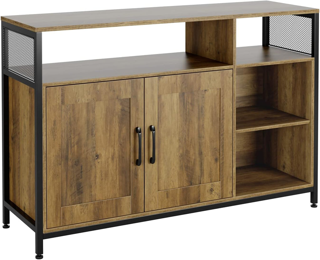 Rustic Brown Wooden Buffet Cabinet with 2 Doors and Open Shelves R7340