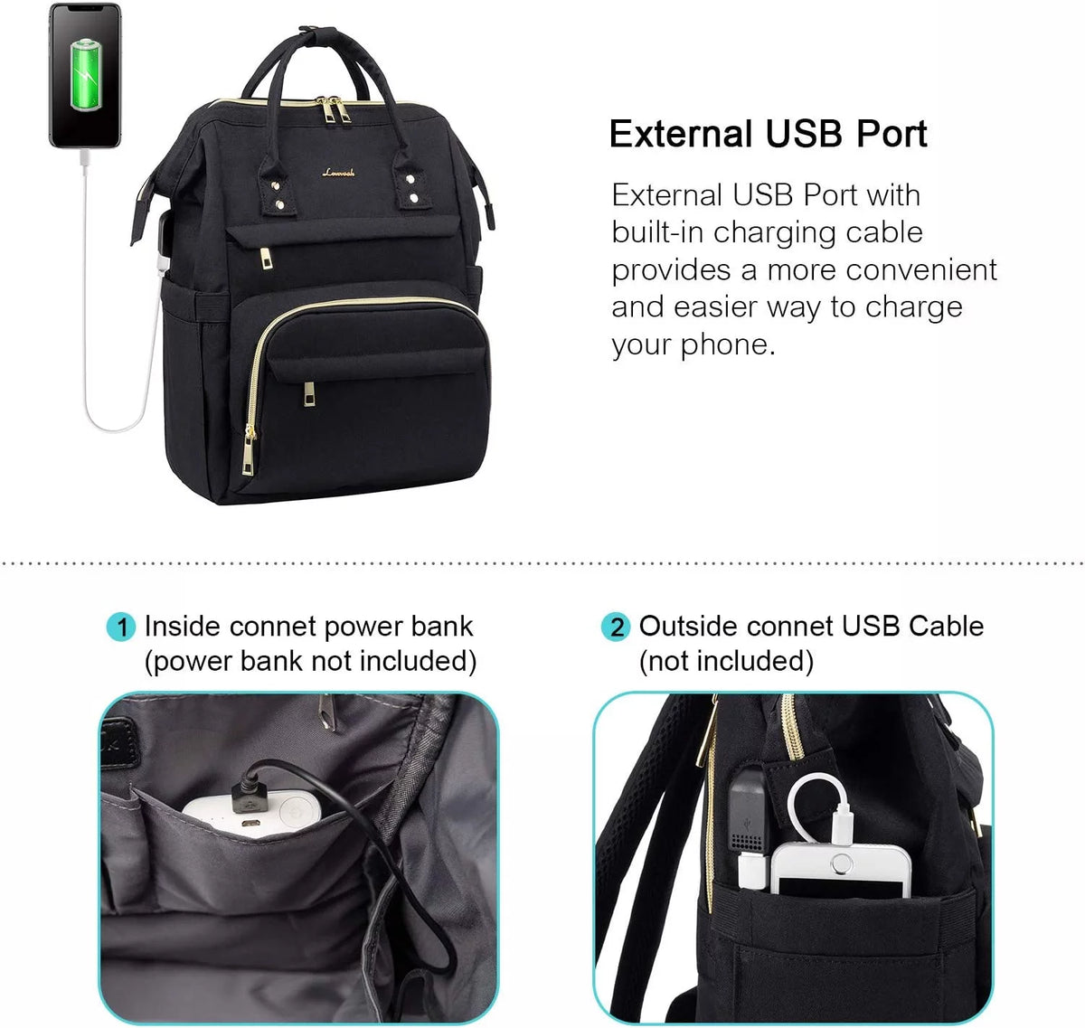 17" Waterproof Laptop Backpack with USB-Black A385124