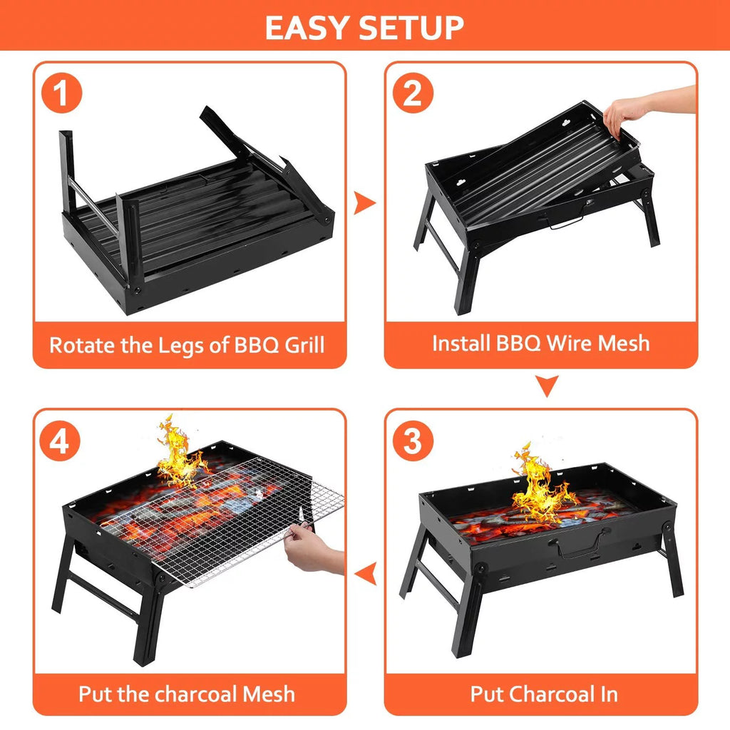 Folding Portable Charcoal BBQ Grill with 10 Pc Stainless Steel Sticks D182