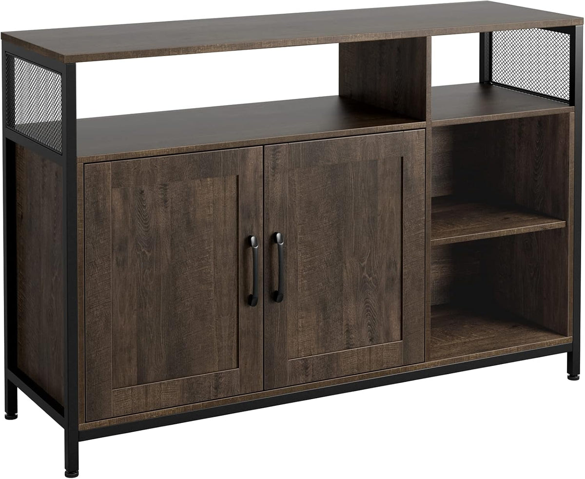 Rustic Brown Wooden Buffet Cabinet with 2 Doors and Open Shelves R7340