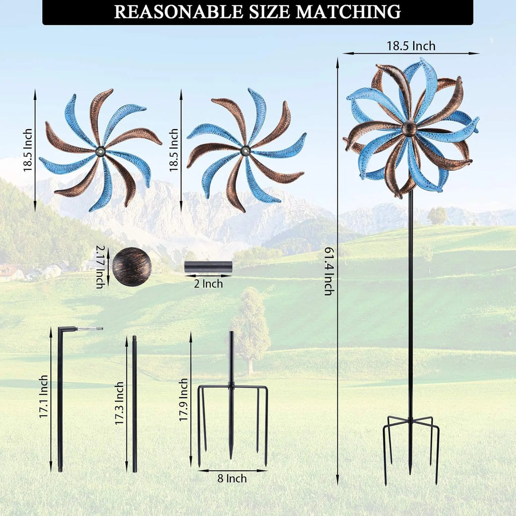 Blue Flower Metal Stake Wind Spinner N674