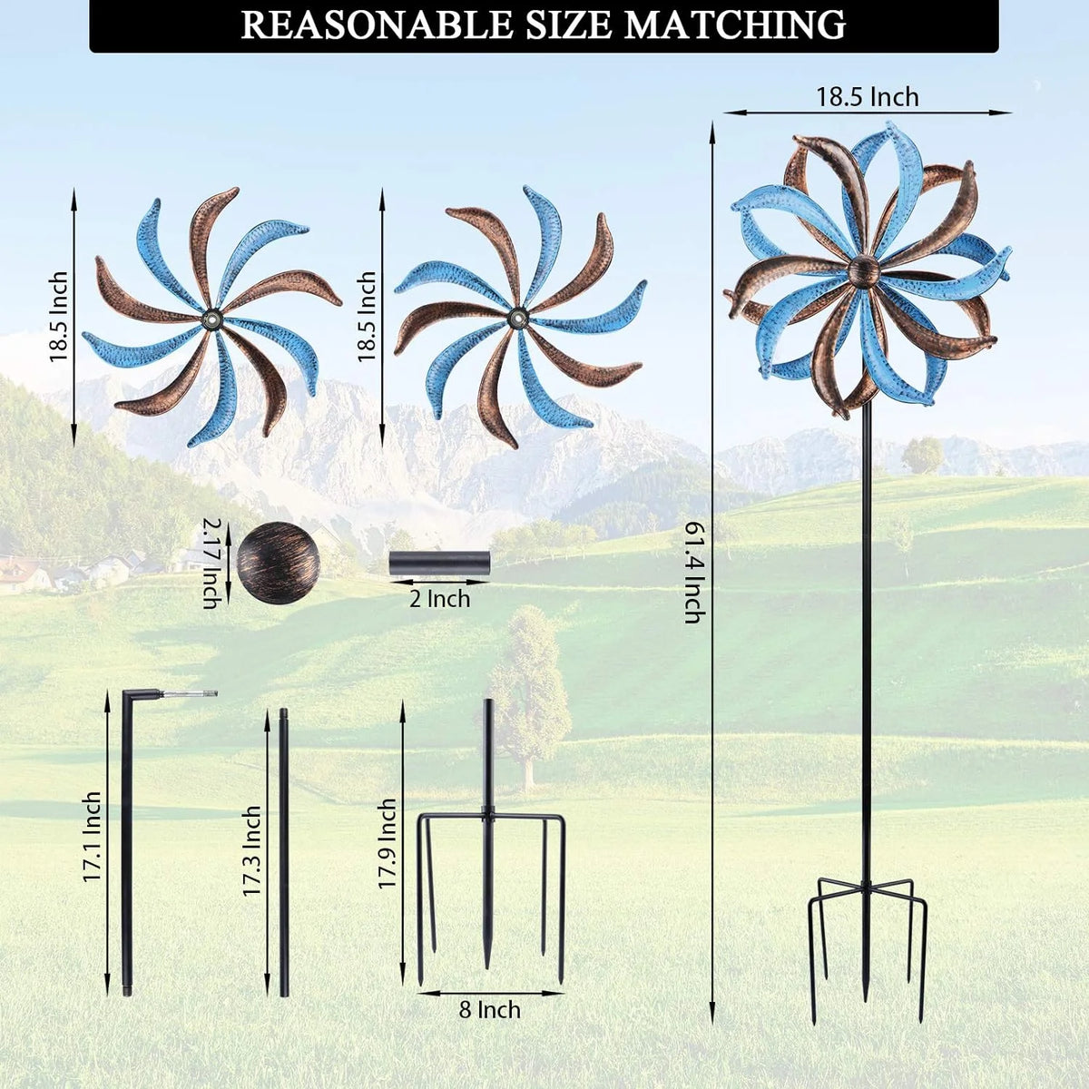 Blue Flower Metal Stake Wind Spinner N674