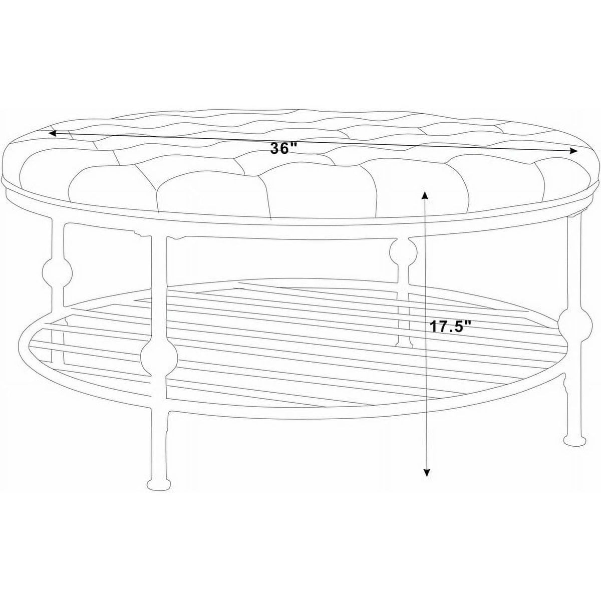36" Round Faux Leather Tufted Cocktail Ottoman in Blue X905739
