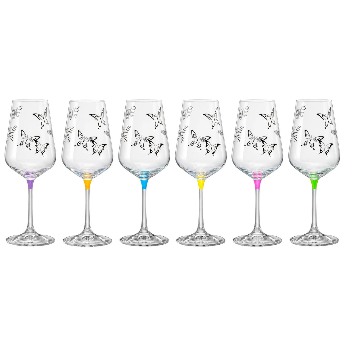 Assorted Colors Butterfly Wine Glasses Set of 6 12 oz B471