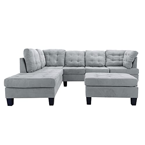 3 Piece Micro Suede L Shaped Sectional Sofa with Ottoman W618107