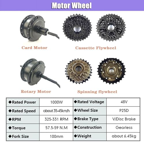 48V 1000W/1500W Rear Wheel Electric Bicycle Hub Motor Kit B628058