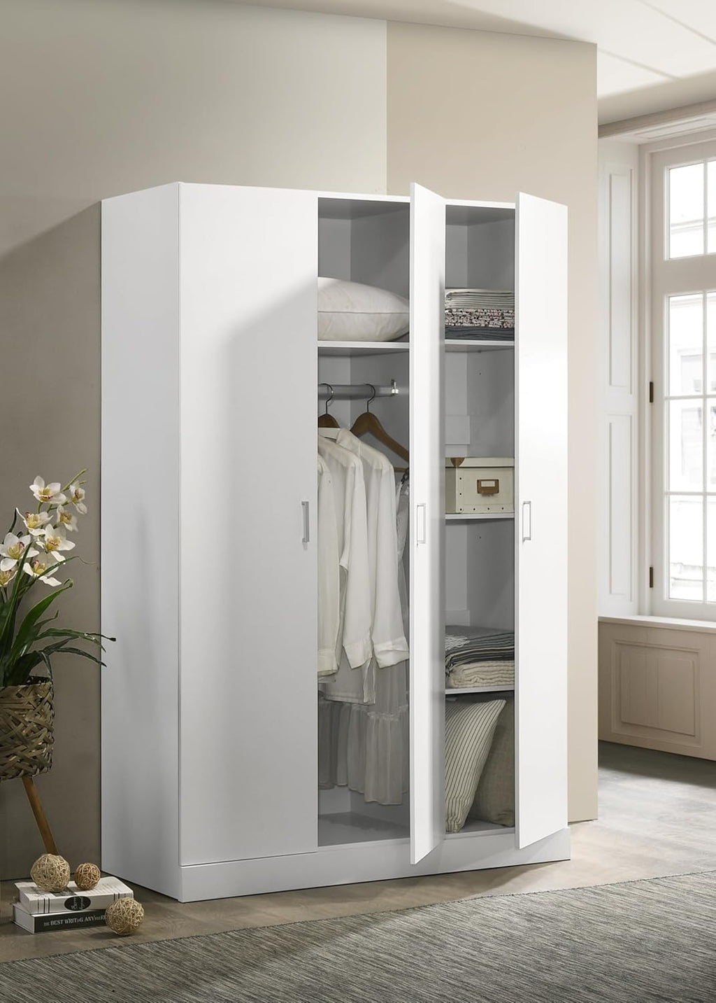 White 3 Doors Wooden Armoire Wardrobe W9643