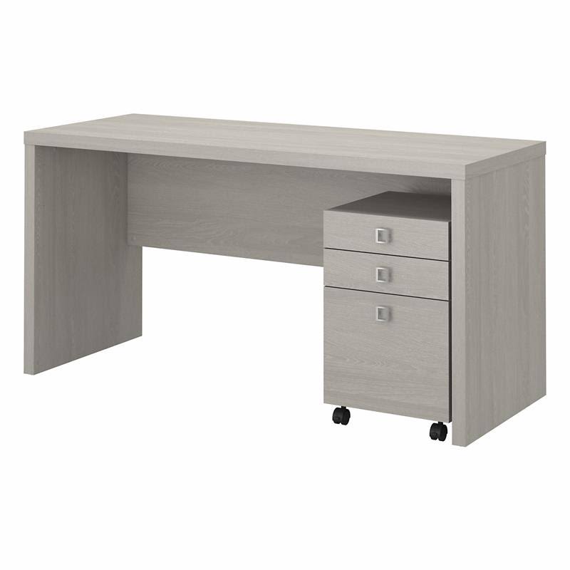 Gray Sand Credenza Desk with Mobile File Cabinet E343714