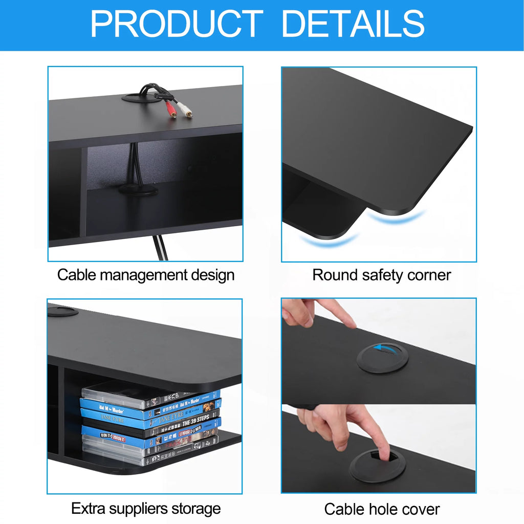 Black Wall Mounted Floating TV Shelf Media Console N645475