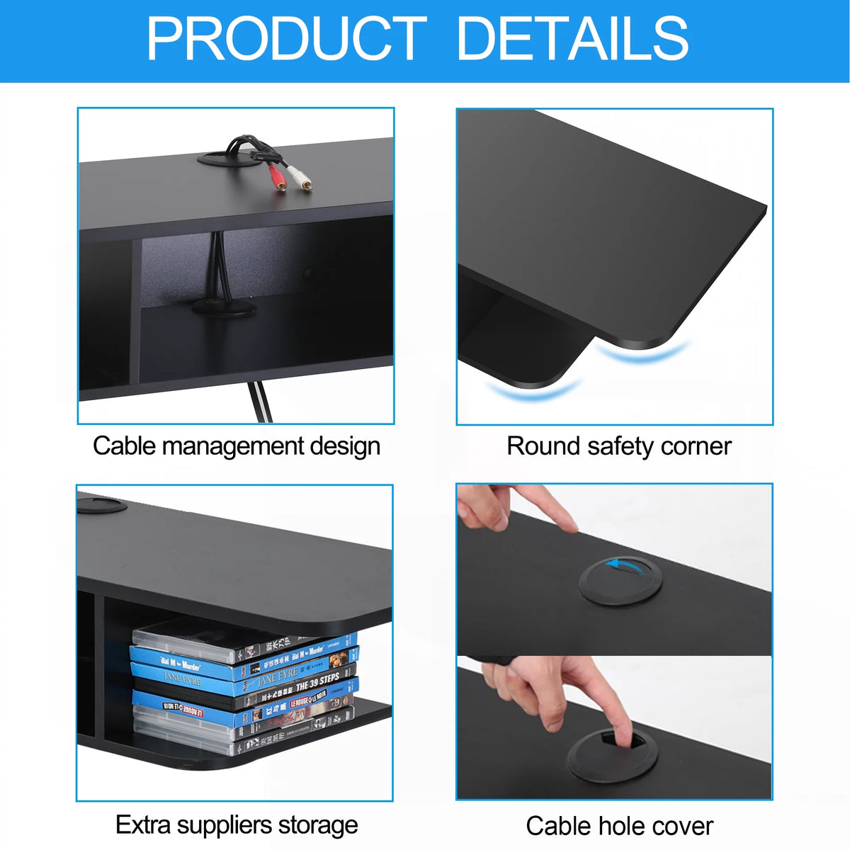 Black Wall Mounted Floating TV Shelf Media Console N645475