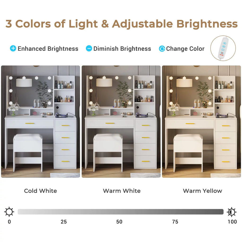 White Vanity Set with Mirror and Lights J660334