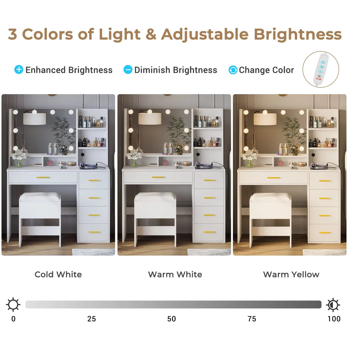 White Vanity Set with Mirror and Lights J660334