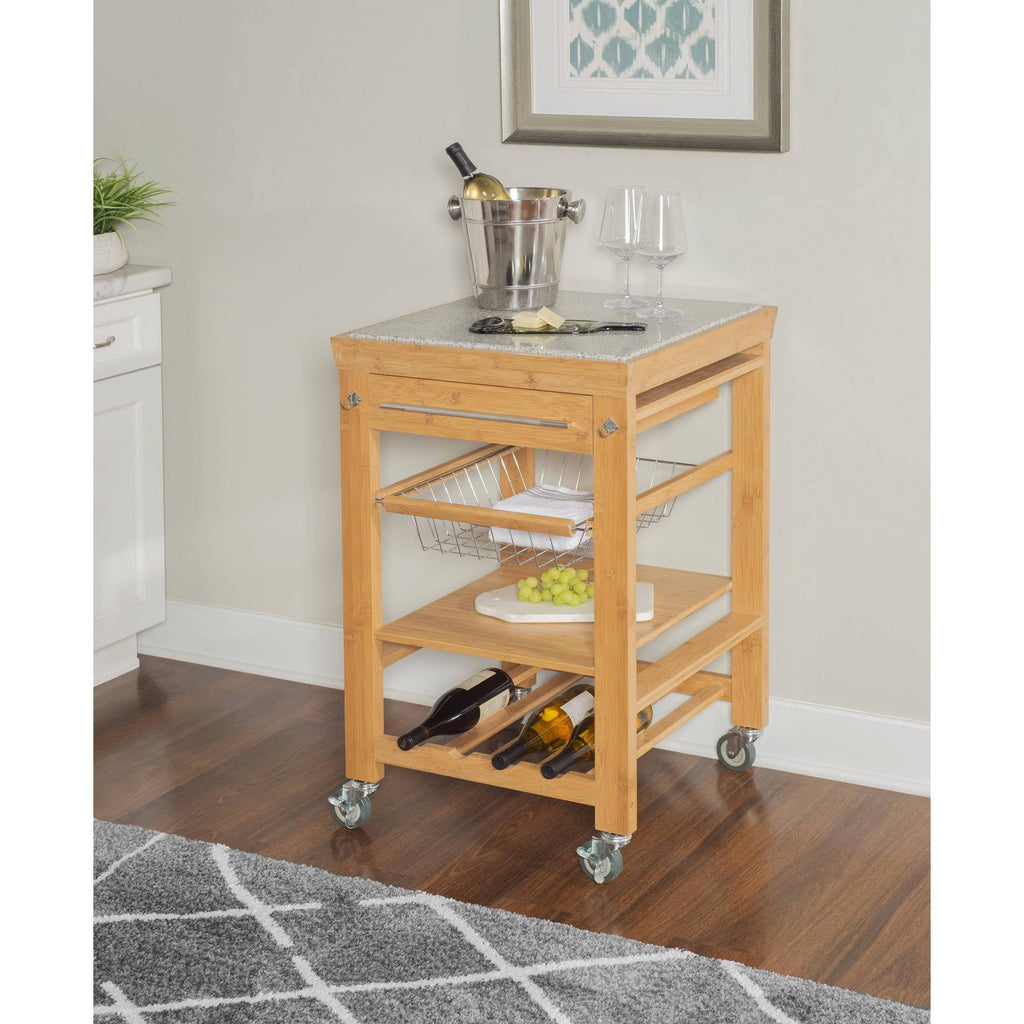 Bamboo Granite Top Kitchen Cart W27667