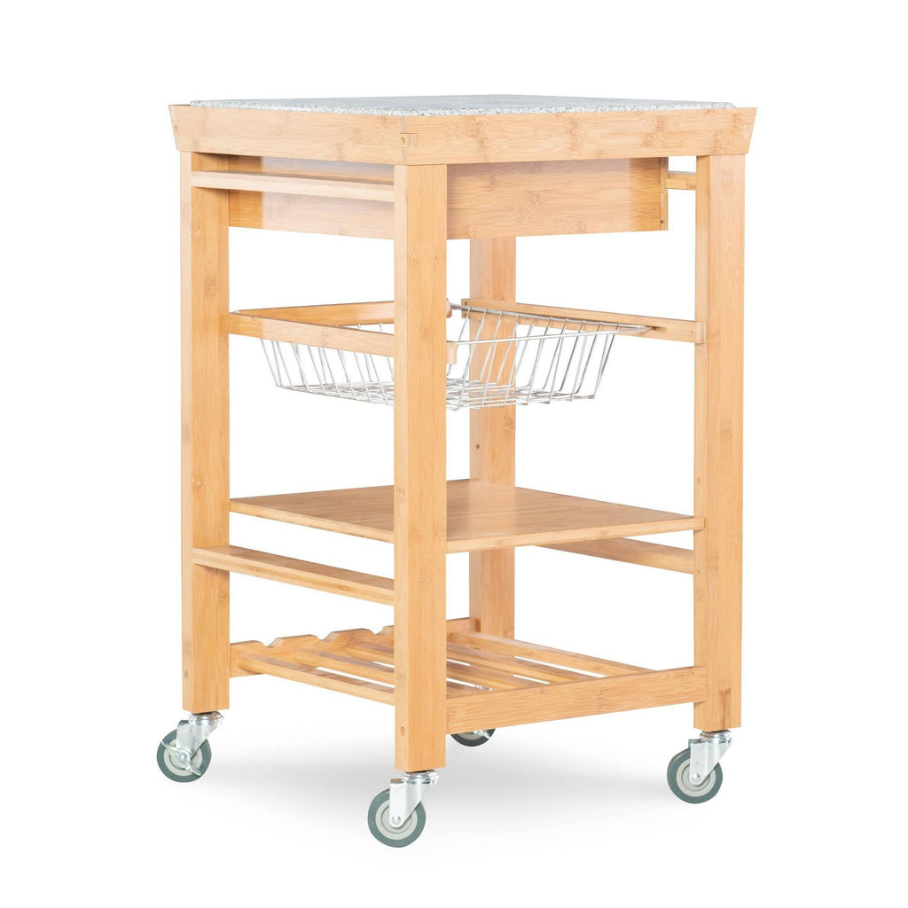 Bamboo Granite Top Kitchen Cart W27667