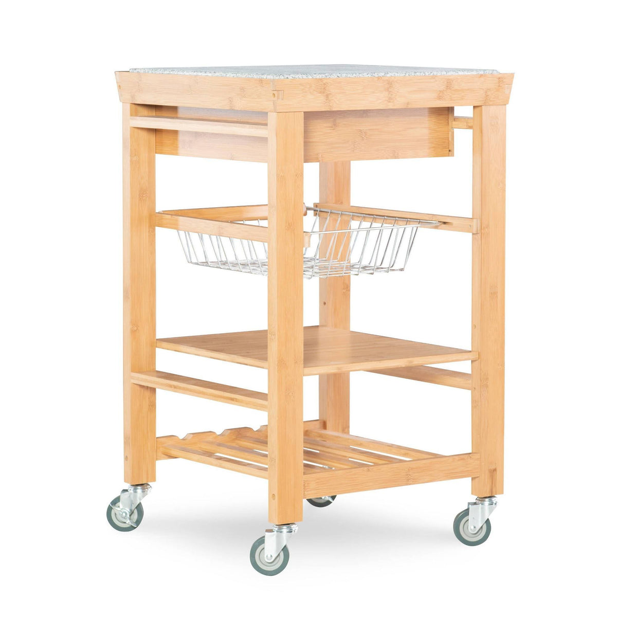 Bamboo Granite Top Kitchen Cart W27667