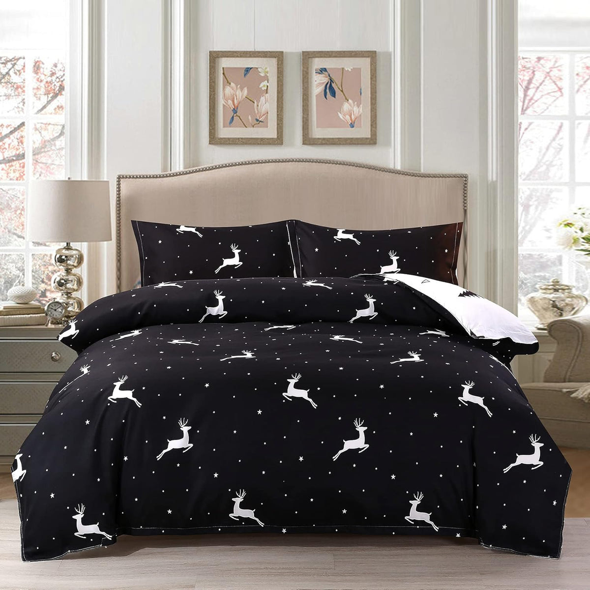 Twin Reversible White and Black Cow Duvet Cover Bedding Set with Zipper J12012