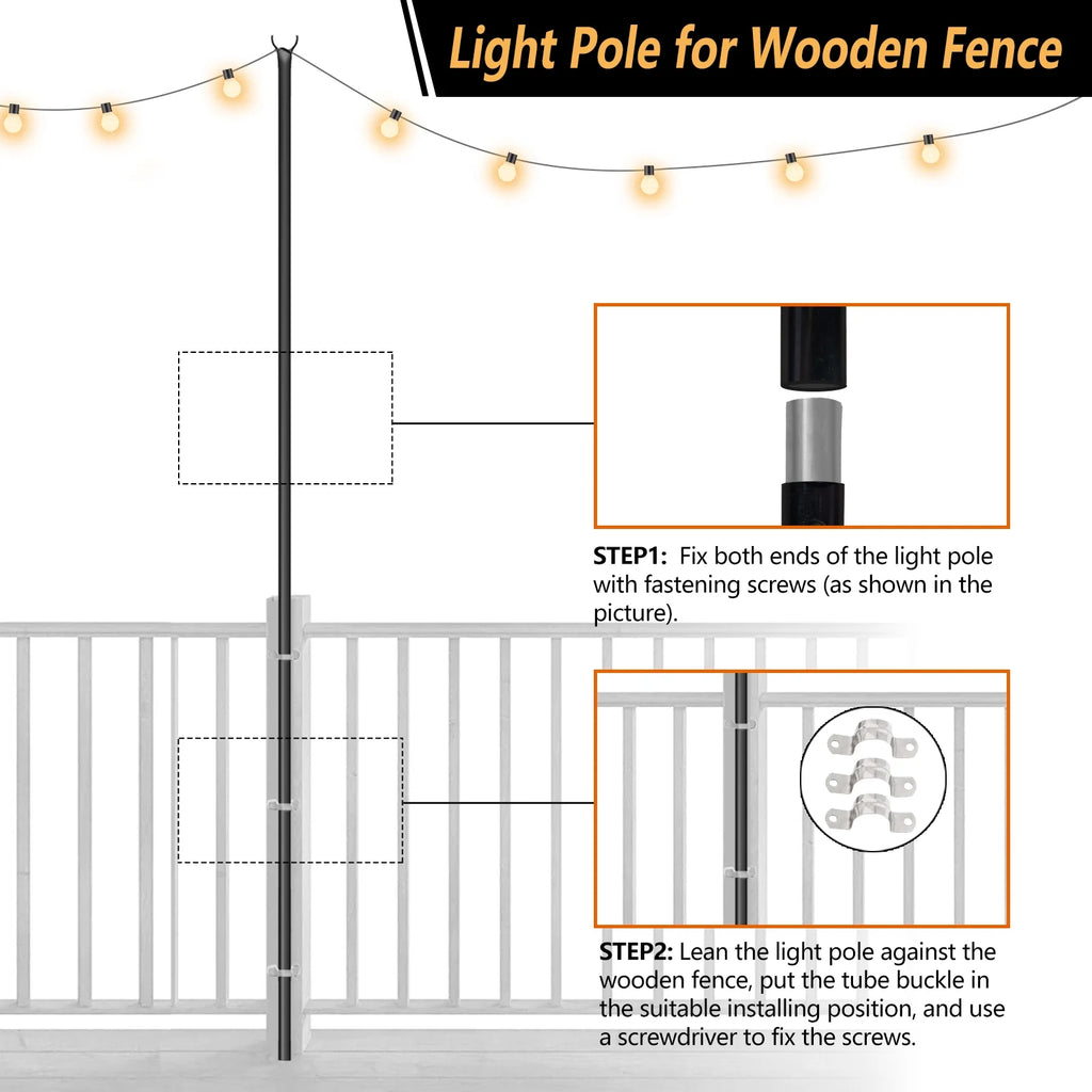String Light Poles Stand for Outside, 2 Pack, 9 FT x 25 mm J6871