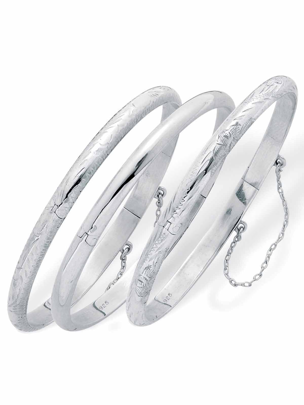 Polished Engraved Floral Three-Piece Bangle Set in Yellow Gold-Plated or Sterling Silver M2570
