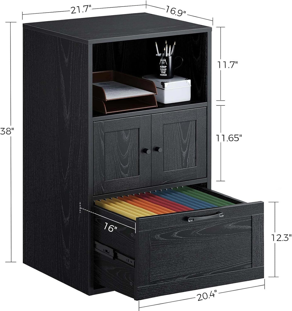 Black File Cabinet with Drawer and Storage Shelf B841020
