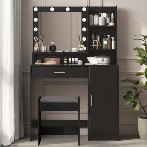White Vanity Desk with Mirror and Light Y694