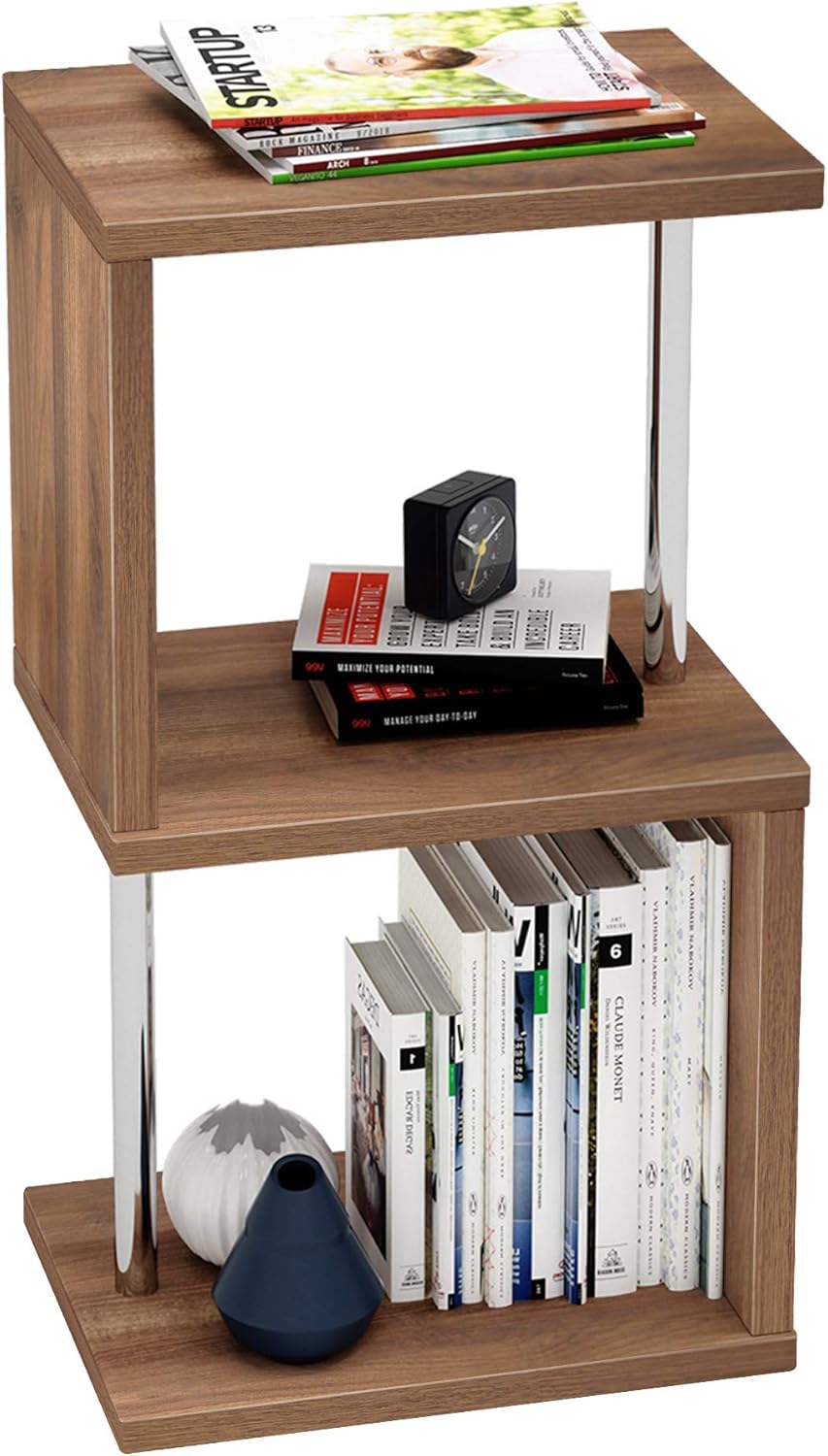 Walnut 5-Tier Steel Frame Ladder Bookshelf R2426
