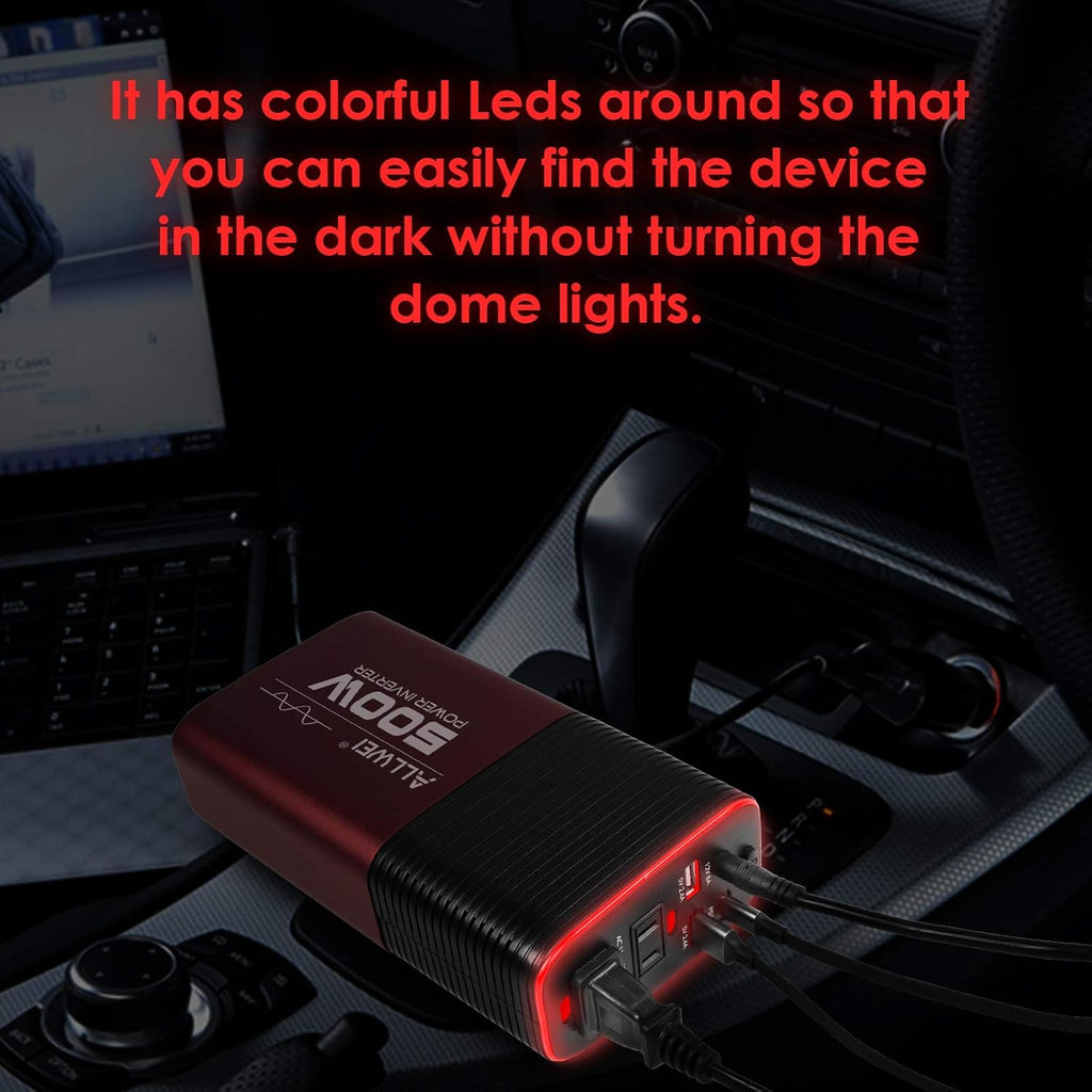 500W Pure Sine Wave Power Inverter DC 12V to AC 110V Car Inverter with Type C PD18W/12V DC Output/4.8A Dual USB Charging Ports and 2 AC Outlets Pack of 2 Q8681