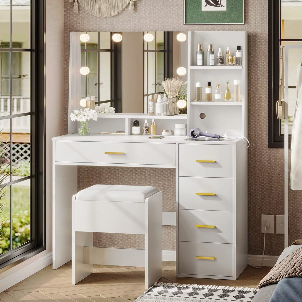 White Vanity Set with Mirror and Lights J660334