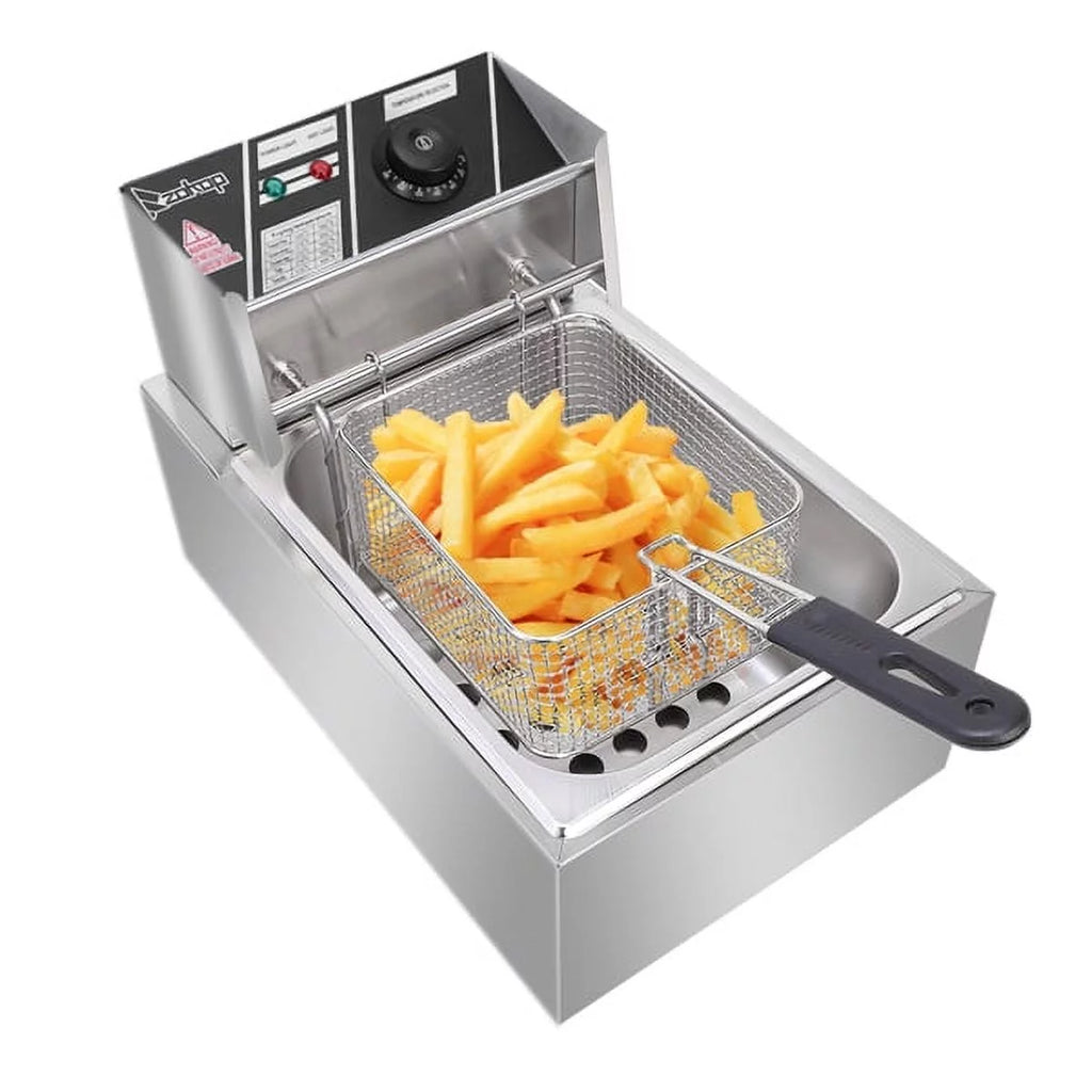 Silver Stainless Steel Single Tank Electric Fryer with Basket 6L O677142