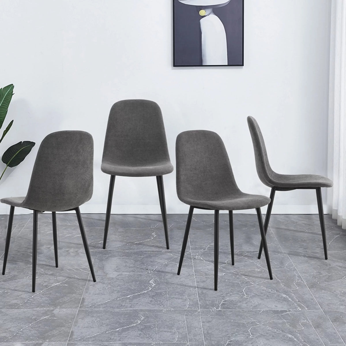 5 Piece Glass Top Dining Table Set with 4 Linen Chairs W53162
