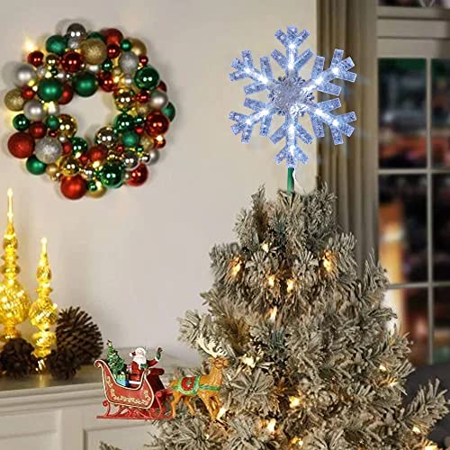 9 inch Lighted Christmas Tree Topper with 15 White LED Lights D262