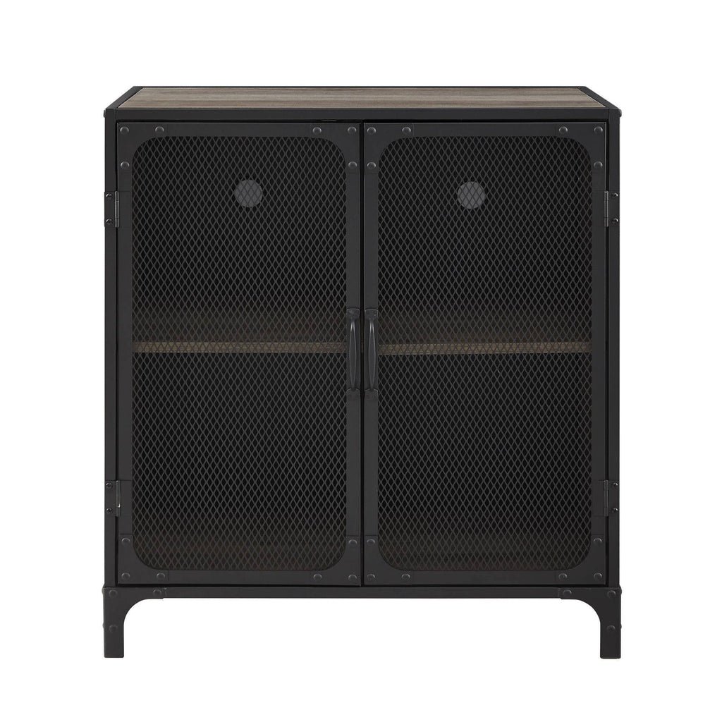 Urban Industrial Accent Cabinet with Mesh Gray Wash O8662