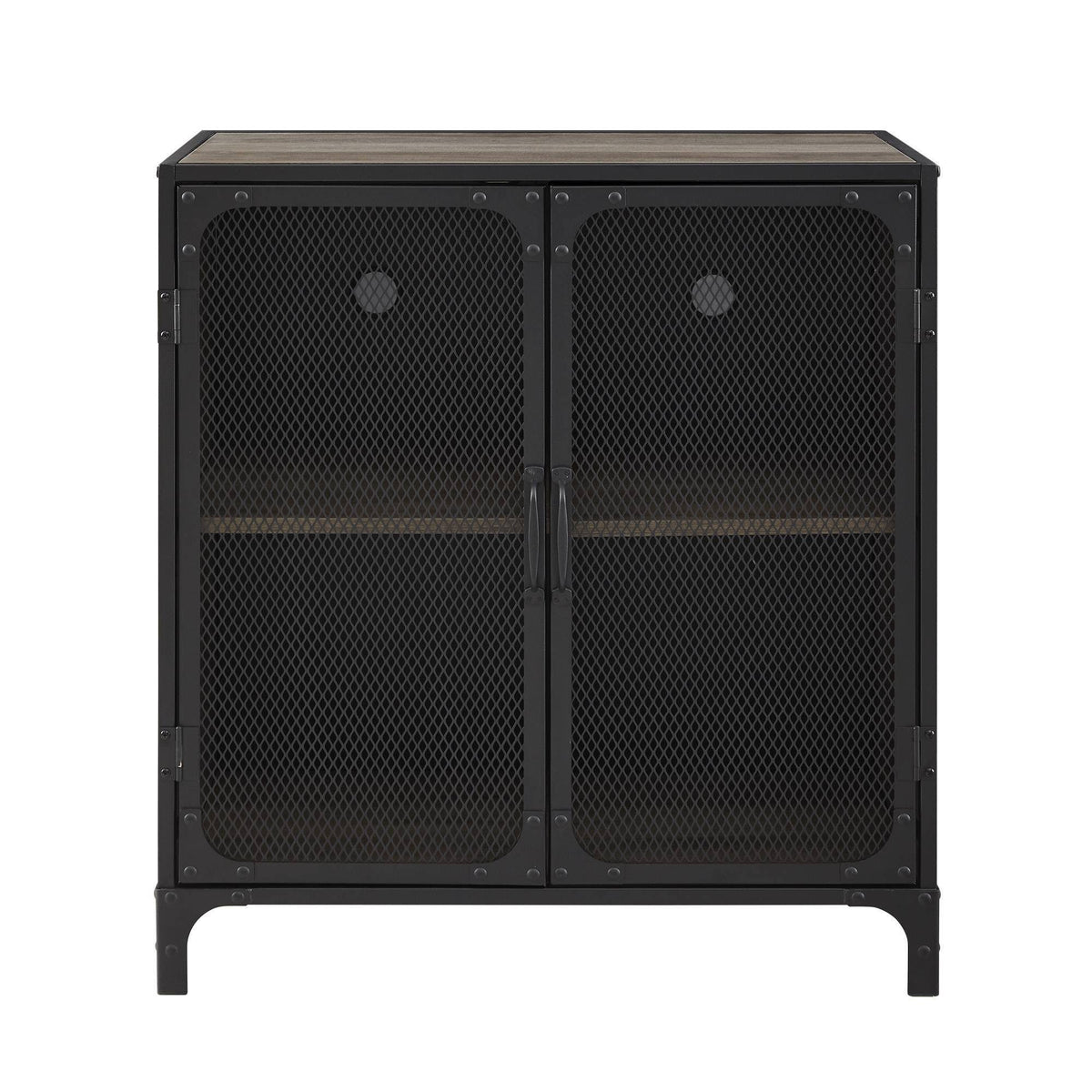 Urban Industrial Accent Cabinet with Mesh Gray Wash O8662