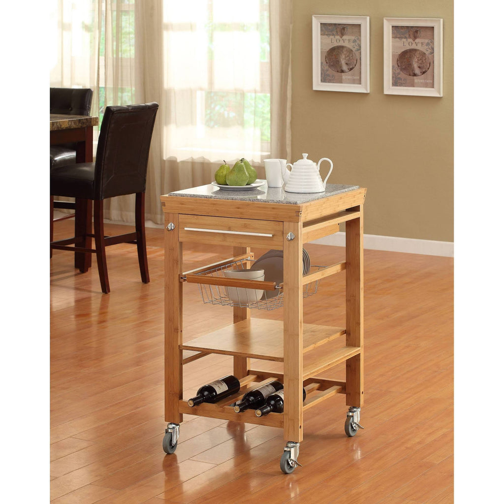 Bamboo Granite Top Kitchen Cart W27667