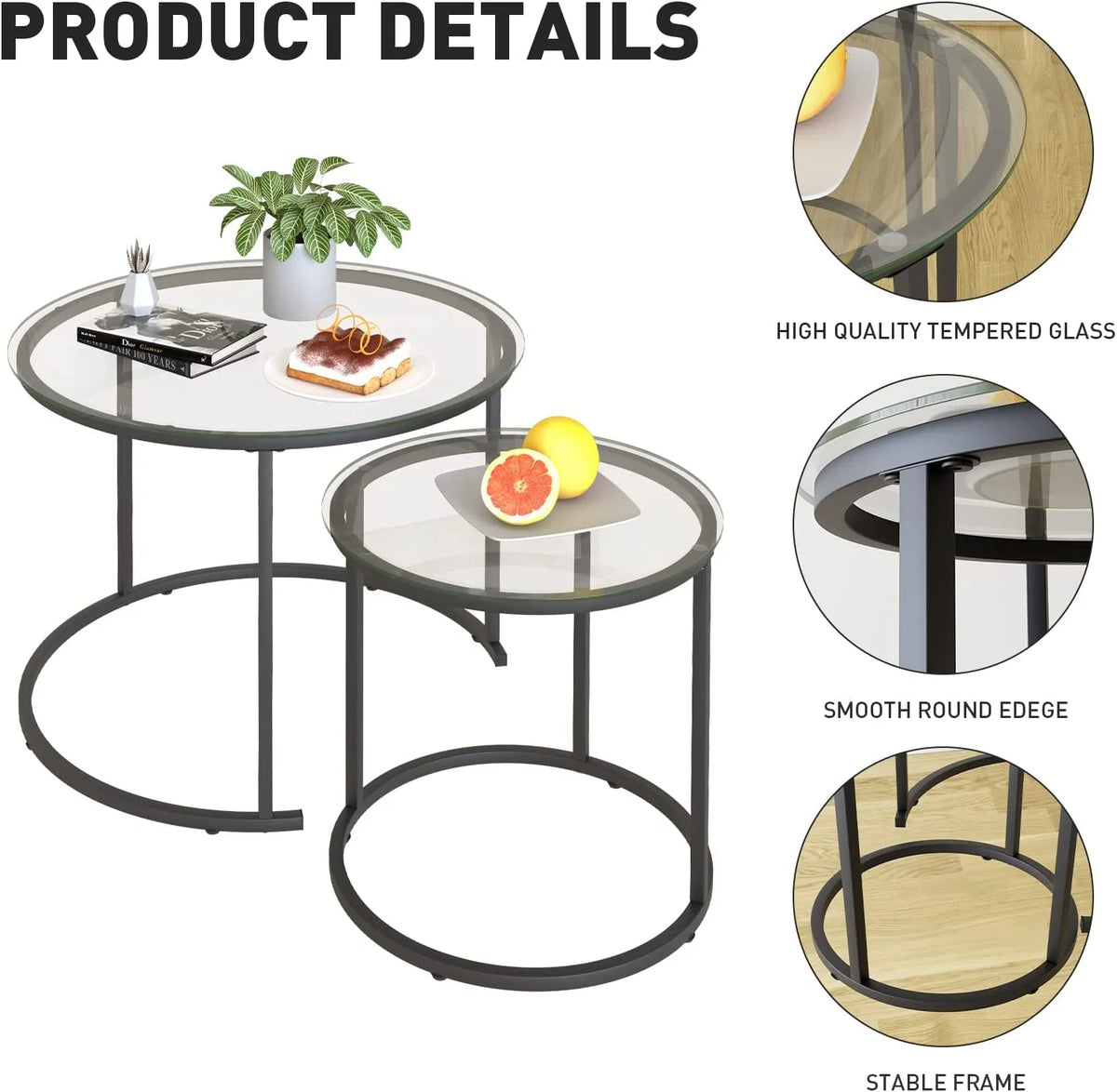 Tempered Glass Round End Table H626