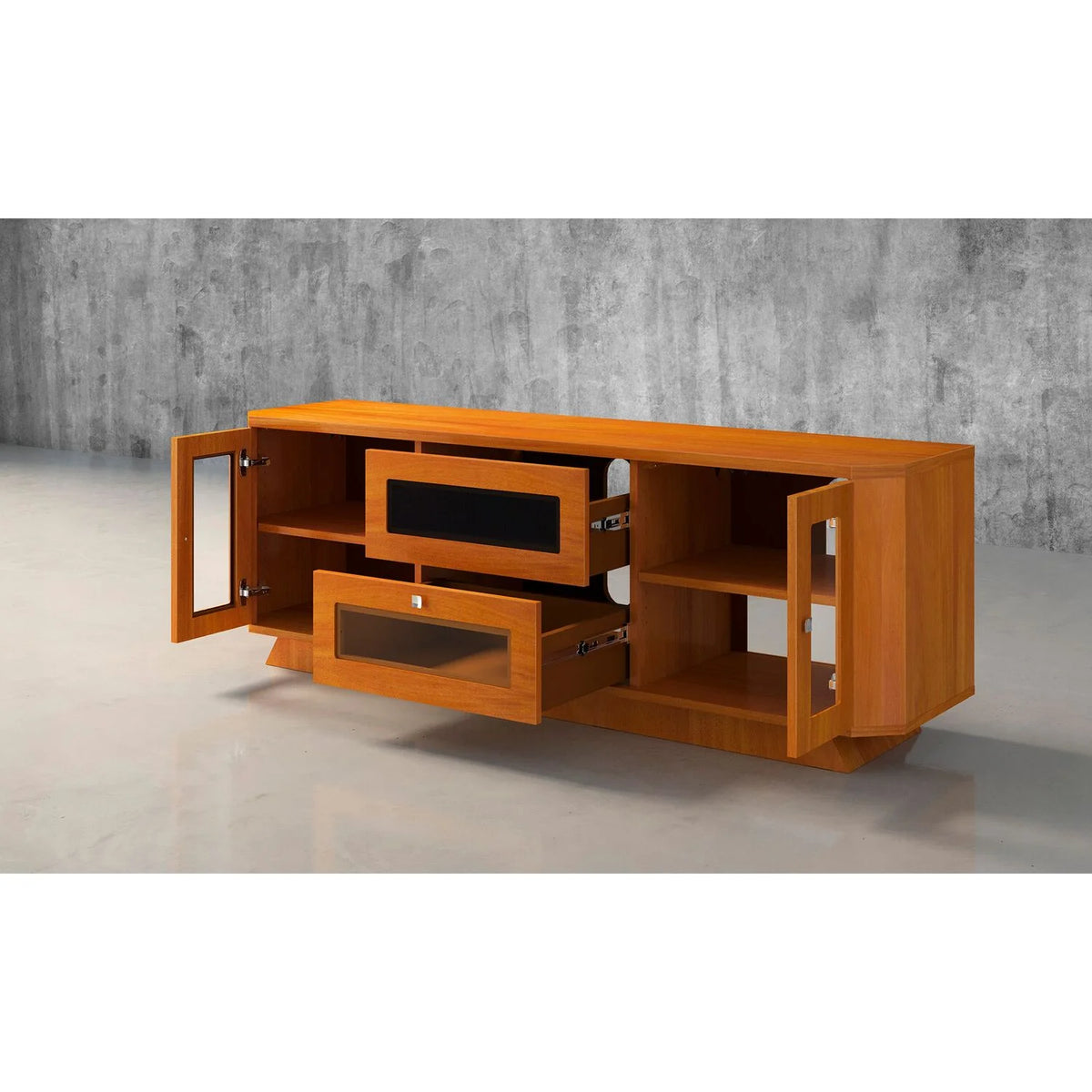 70" Transitional TV Stand with Brazilian Cherry Veneers in Light Cherry Finish K4385