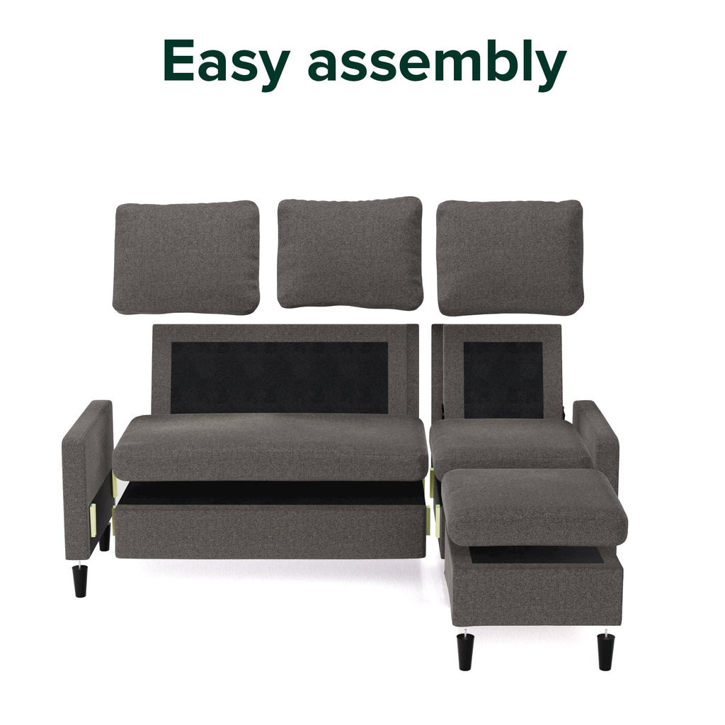 Dark Grey Convertible Sectional Sofa with Reversible Chaise I53941
