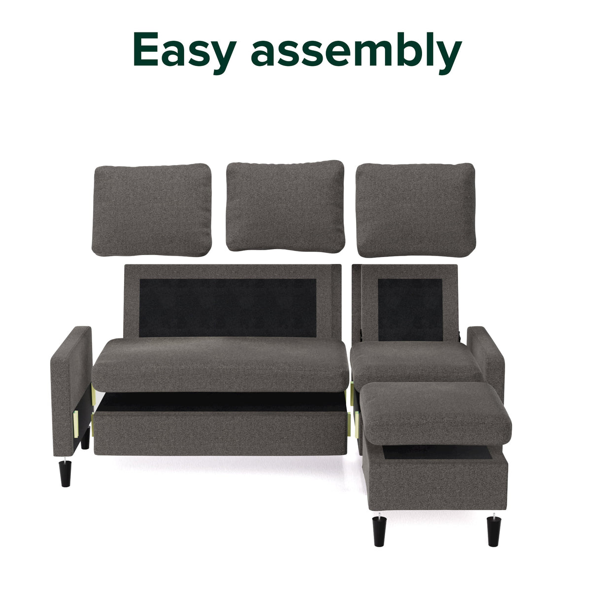 Dark Grey Convertible Sectional Sofa with Reversible Chaise I53941