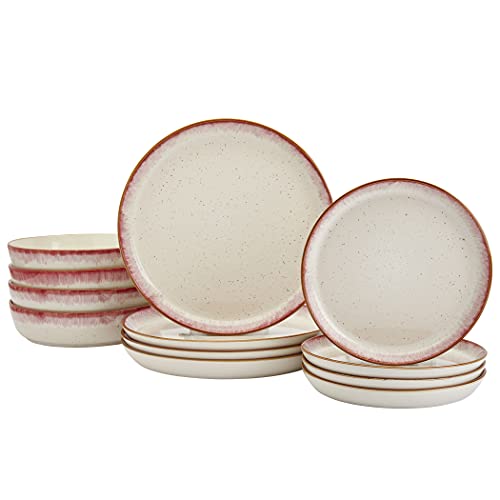 12 Piece Stoneware Dinnerware Set in Berry U641