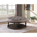 Linen Fabric Upholstered Round Ottoman J2641