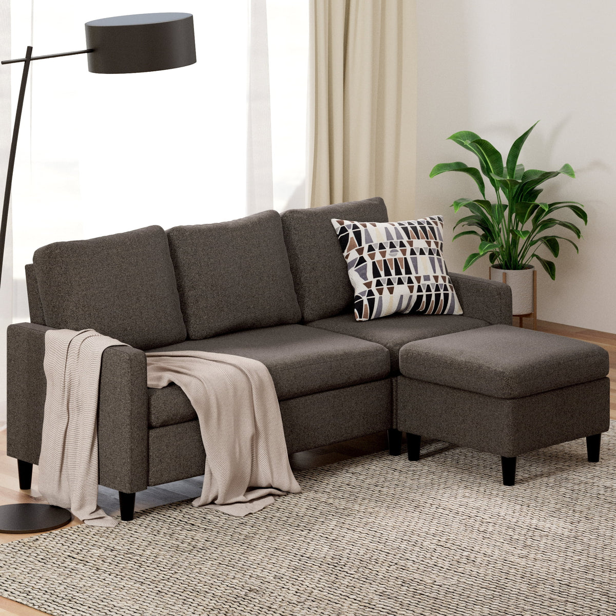 Dark Grey Convertible Sectional Sofa with Reversible Chaise I53941
