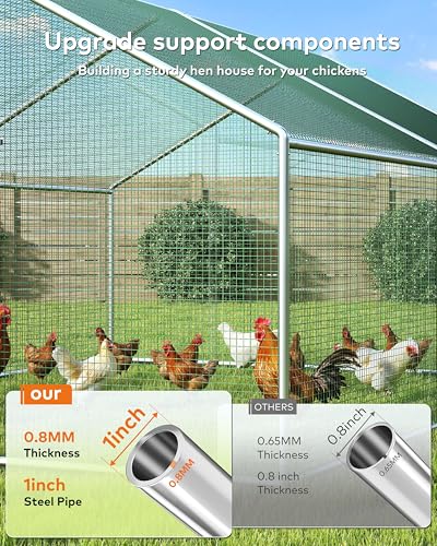 Large Metal Chicken Coop Run with Spire Roof Outdoor Poultry Cage with Waterproof UV-Resistant Cover (8.9’ W x 11.8’ L x 6.6’ H) H441