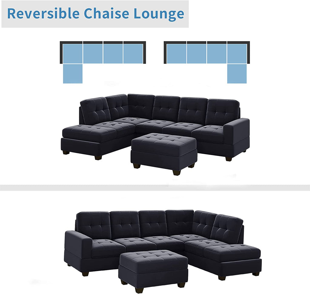Modern Sectional Sofa with Reversible Chaise, L Shaped Couch Set with Storage Ottoman and Two Cup Holders Z938
