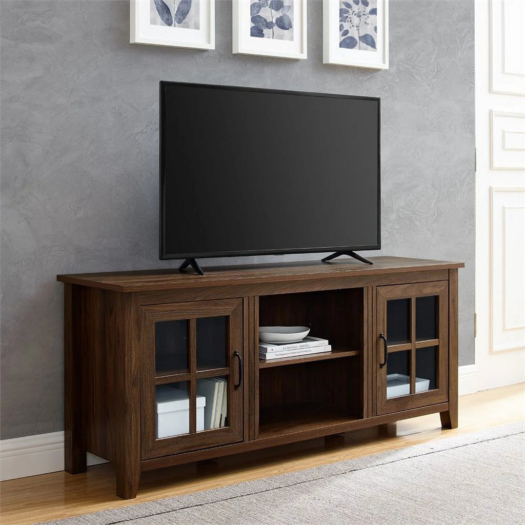 Glass Door TV Console Dark Walnut D24693