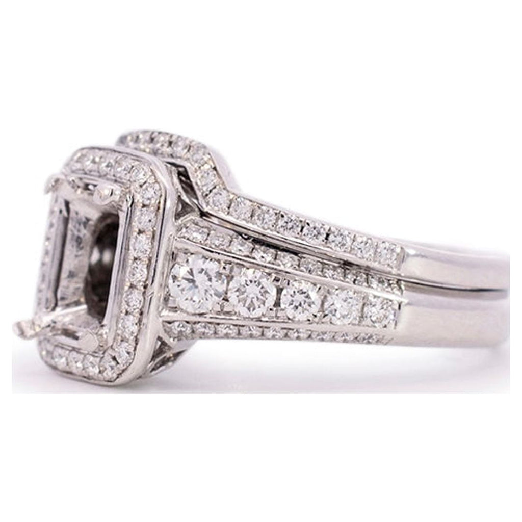 18K White Gold Rectangle Halo Diamond Engagement Ring O3525