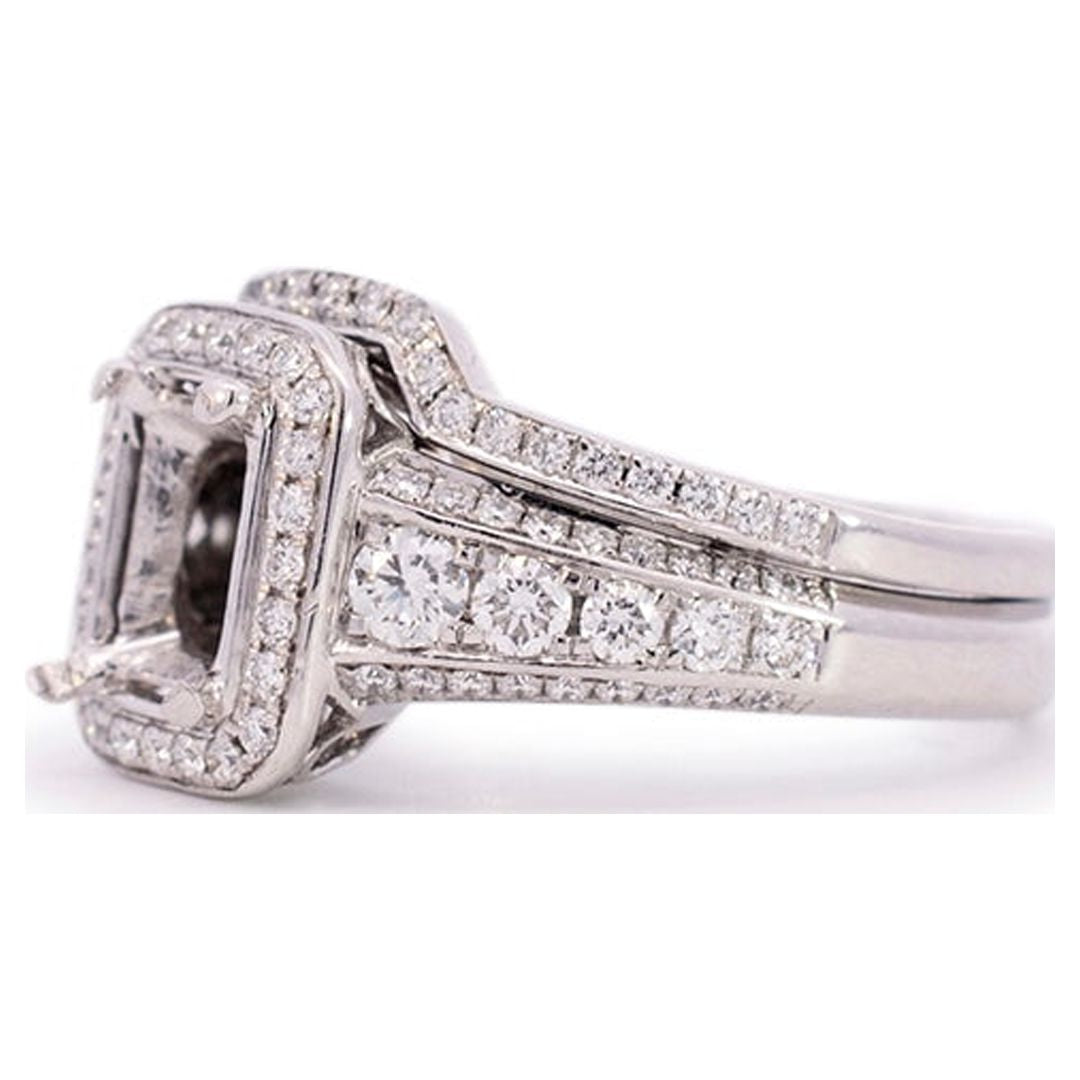 18K White Gold Rectangle Halo Diamond Engagement Ring O3525