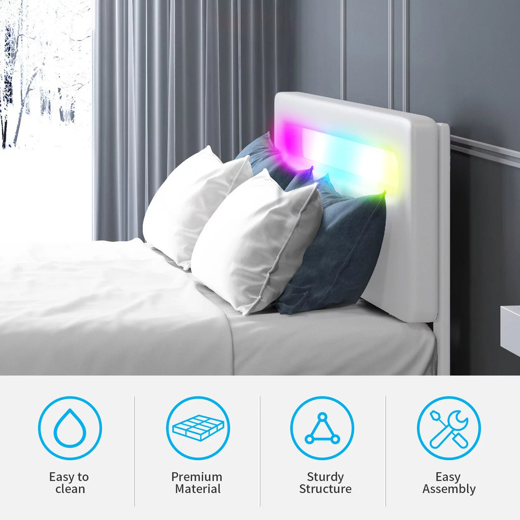 King Bed Frame with 4 Storage Drawers, Adjustable Headboard, White T43213