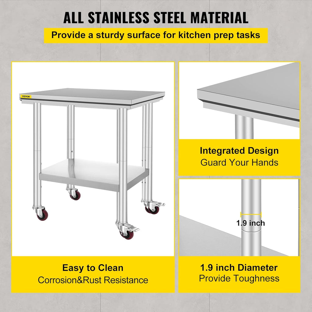 Stainless Steel Work Table with Wheels 24 x 30 x 32 Inch B373645