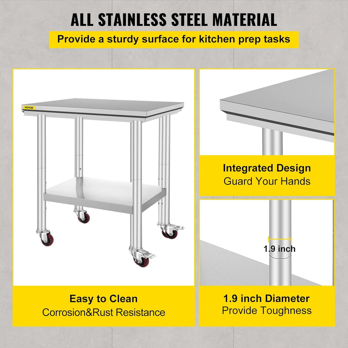 Stainless Steel Work Table with Wheels 24 x 30 x 32 Inch B373645