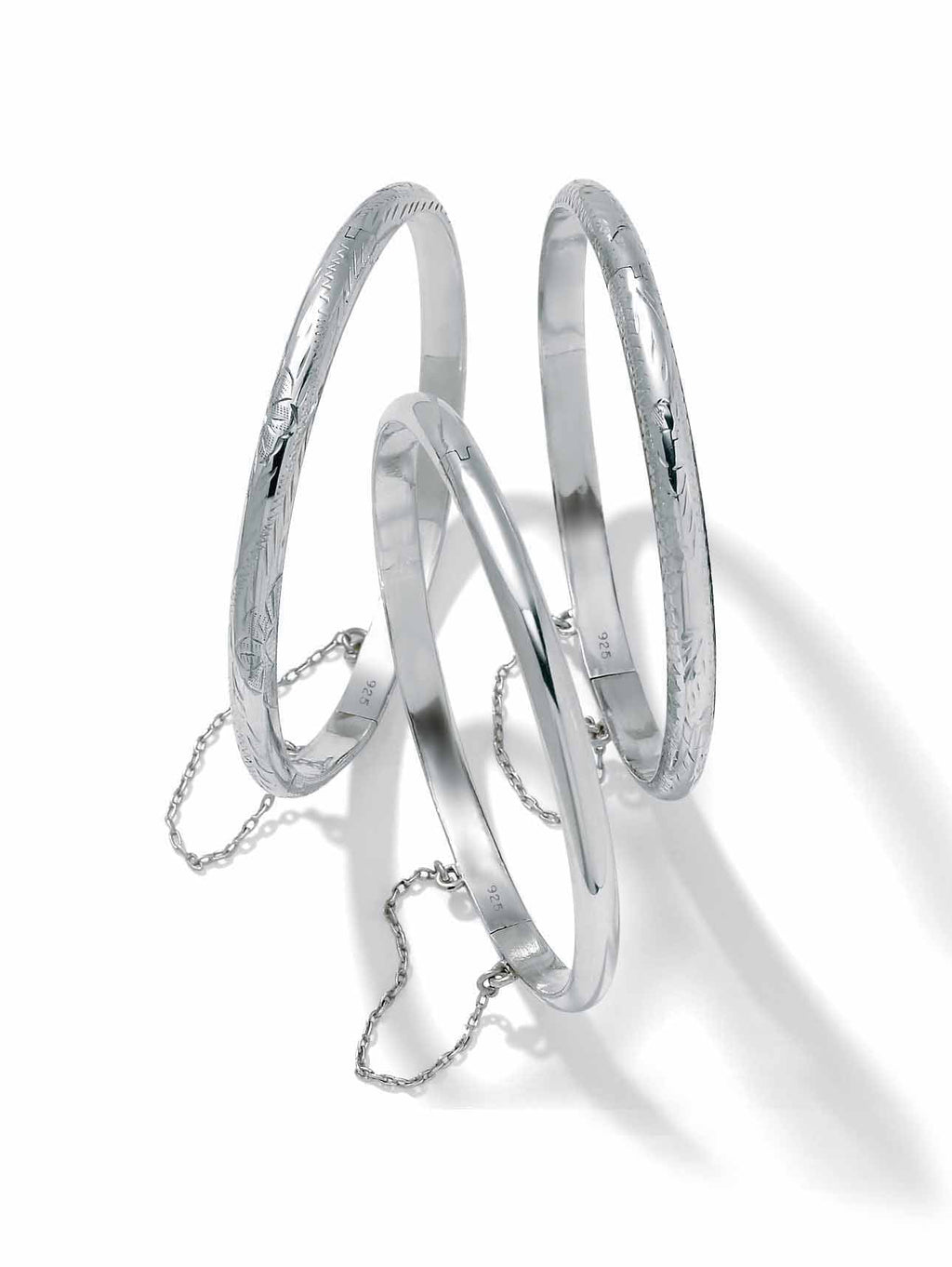 Polished Engraved Floral Three-Piece Bangle Set in Yellow Gold-Plated or Sterling Silver M2570